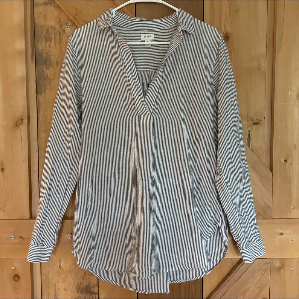 J. Crew Linen Black and White Stripe Popover Top, Size S, Beach, Preppy, Coastal